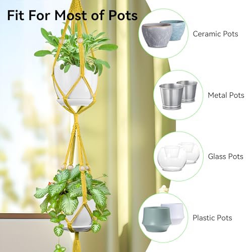 USLAI Macrame Plant Hanger, for Up to 15 Inch Pots, 49+72 Inch, Yellow - color: 72+49 Inch - Yellow