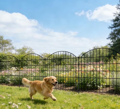 Decorative Garden Fence Panels 32 in(H) x 11.6 ft(L) Above Ground, Dog Fence Outdoor for Yard No-Dig Pet Barrier, Animal Proof Fence Metal Garden Fencing Animal Barrier, 5 Panels - size: 32x28Inch-5Pack without Lock