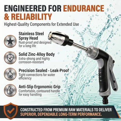 High Pressure Hose Nozzle with 4 Spray Modes, Adjustable Water Spray