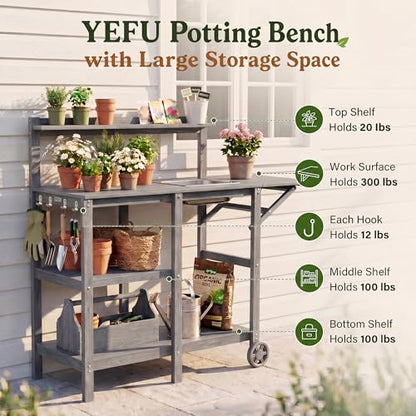 YEFU Potting Bench with Sink, All-Weather Resistant,Grey - color: Gray, size: Premium