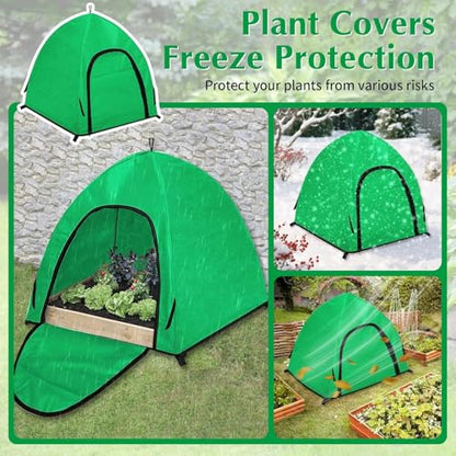 2 Pcs Winter Large Plant Covers Freeze Protection with 8 Stakes, 24.4 x24.4 x22.4inch Warm Plant Protection Tent Foldable with Zipper Door, Plant Snow Ice Covers Protecting Fruit Tree Potted Plants