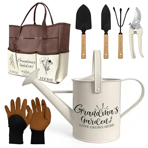 Grandma Gifts, Mothers Day Garden Kit Gifts for Grandma from Grandkids Gardening Tools and Durable Garden Tools Organizer Tote, Ideal Gardening Set for Women on Plant Lover Birthday Present Brown