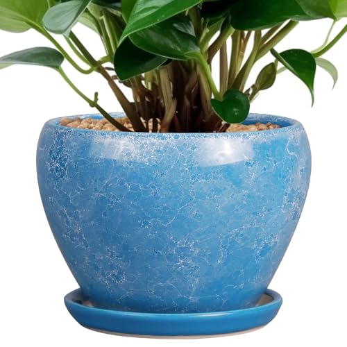 Ceramicfor 6 Inch Plant Pot - Ceramic Planter Pot with Drainage Hole and Saucer, Glaze Succulent Pot Modern Round Flower Pot for Indoor Plants, Blue - color: Gemstone Blue, size: 6 Inch
