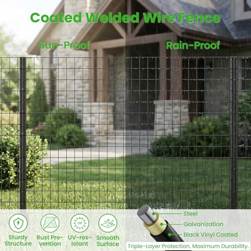 DoCred Welded Wire Fence 35.4inx 50ft, PVC Anti-Rust Coated Metal Wire Mesh - color: Black, size: 35.4Inch x 50FT