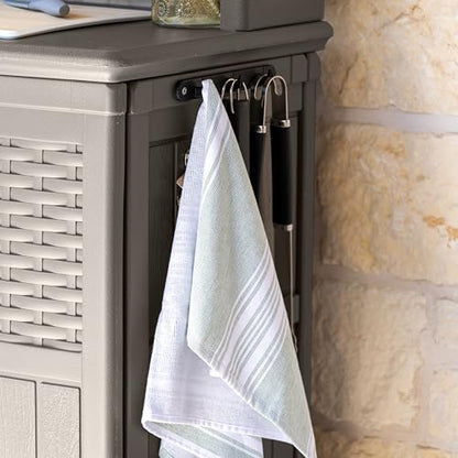Suncast Patio Plastic Storage and Prep Station with Decorative Wicker Pattern and Multi Wall Panels for Patio, Garden, and Lawn Use, Stoney Gray