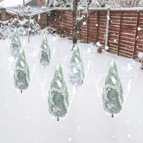 6Pcs 24"x32" Winter Plant Cover Freeze Protection, Plastic Plant Frost Bags - size: 32"H, 24" Opening