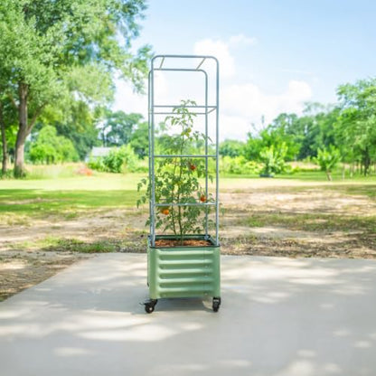 Vego garden Classic Rolling Cube Tomato Planter with Metal Cage & Wheels, 30 Gallon Rolling Planter for Tomatoes, Peppers & Beans, 21" x 21" x 19", 54" Plant Support Cage-Olive Green - color: Olive Green