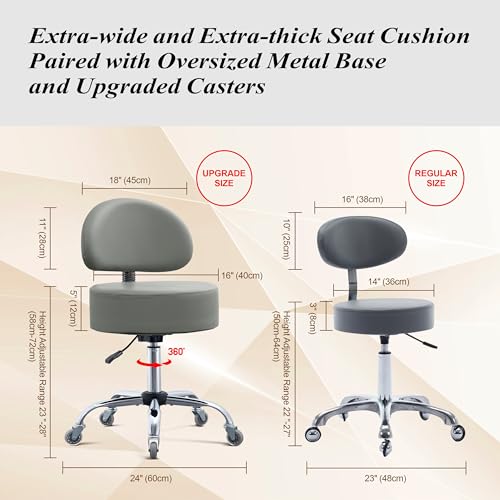 Ergonomic Rolling Drafting Stool with Backrest Lumbar Support - color: Grey, style: Classic