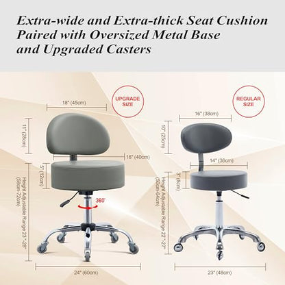 Ergonomic Rolling Drafting Stool with Backrest Lumbar Support - color: Grey, style: Classic