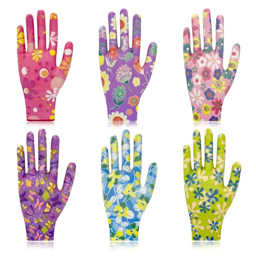 Garden Gloves for Women, Breathable Nitrile Coated Gardening Work Gloves for Women, Planting, Seeding,6 Pairs