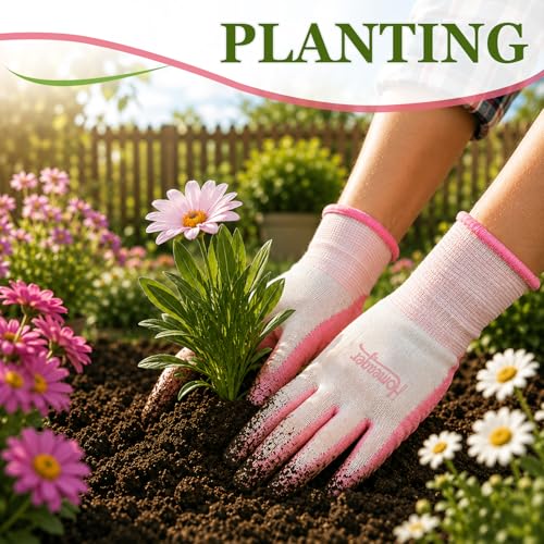 Gardening Gloves Women, Rubber-Coated Gloves for Gardening, Yard Work Glove - color: Medium (Pack of 4)