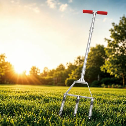 PPZ Manual Core Aerator Lawn Tool with 3 Hollow Tines for Compacted Soil