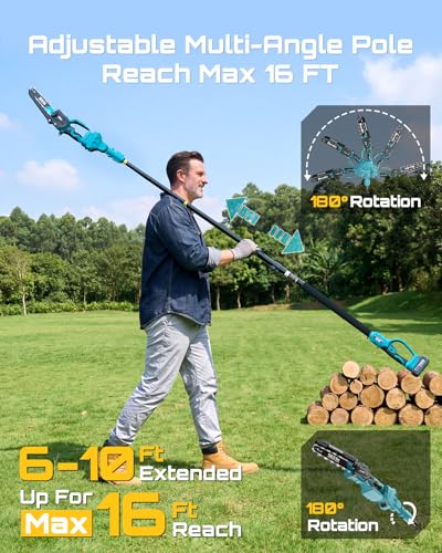 SEESII 2-in-1 Cordless 8 Inch Pole Saw & Mini Chainsaw, 2×4.0Ah Batteries - color: Deep Blue