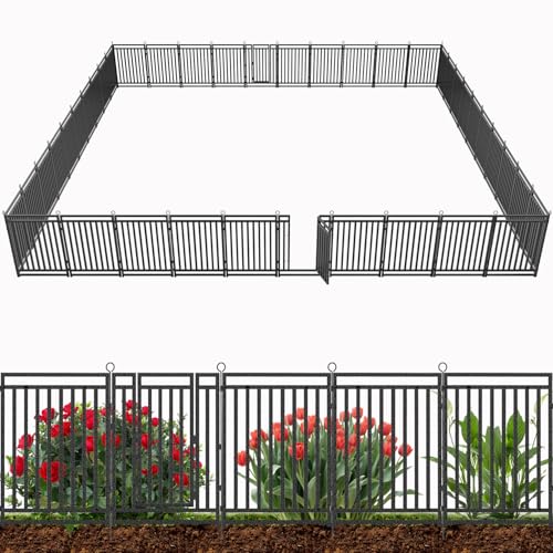 Decorative Garden Fence Metal Dog Fence Outdoor for Yard, 92ft (L) × 40in (H), 35 Panels + 5 Gates, Rustproof Animal Barrier Fencing for Patio & Flower Bed, No Dig, Black-Silver - size: 40in(H)x92ft(L)