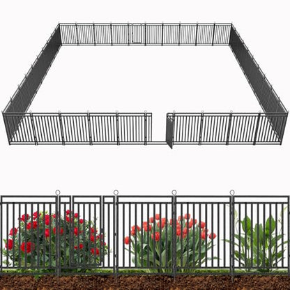 Decorative Garden Fence Metal Dog Fence Outdoor for Yard, 92ft (L) × 40in (H), 35 Panels + 5 Gates, Rustproof Animal Barrier Fencing for Patio & Flower Bed, No Dig, Black-Silver - size: 40in(H)x92ft(L)