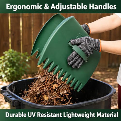 Leaf Scoops and Claws with Gardening Gloves, Large Lightweight Plastic Hand Rakes Yard Grabber for Lawn Clippings, Grass & Trash Pick Up, Ergonomic Adjustable Handles(Green) - color: Green