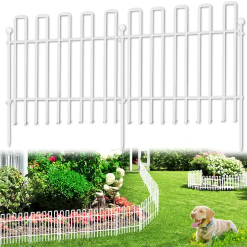 26 Panels No Dig Animal Barrier Fence, 13in(H) x 37ft(L) Garden Edging Border Fencing, Rustproof Metal Stakes Decorative Garden Fence, Dog Digging Defense Fencing Barrier for Outdoor, Yard, White - size: 26 Panels, 13in(H) x 37ft(L) White