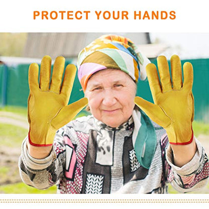 Patelai Garden Gloves Leather Gardening Gloves Thorn and Cutting Proof Work Garden Gloves (Large) - size: Large (Pack of 1)