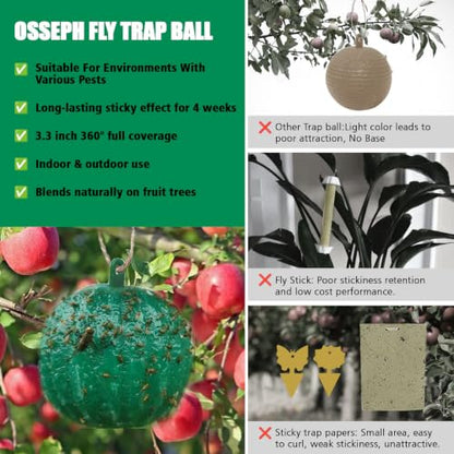 6pcs Sticky Insect Trap Ball Osseph Fruit Fly Trap Balls for Indoor Outdoor - color: Green