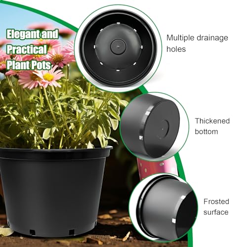 RooTrimmer 7 Gallon Plastic Nursery Pots, 15 Inch Large Plastic Pots for Plants, Round Plant Pots with Drainage Holes, Flower Pots for Outdoor Indoor Plants, Gardening Gifts for Women (5-Pack, Black) - size: 7Gallon-5P-Black