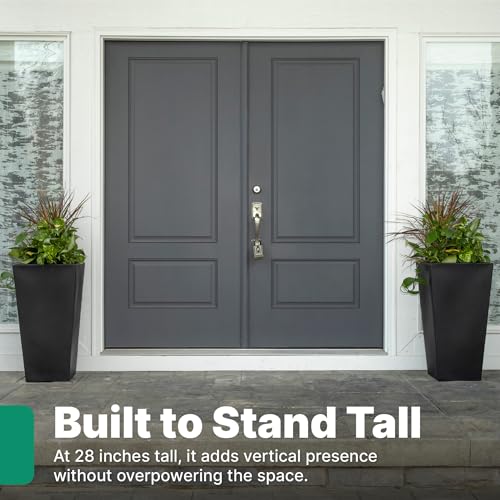Step2 Tremont Tall Square Tapered Planter 2-Pack, 28 in Resin Planters, Self-Watering, Onyx Black - color: Onyx Black, size: 2-Pack, style: Tall