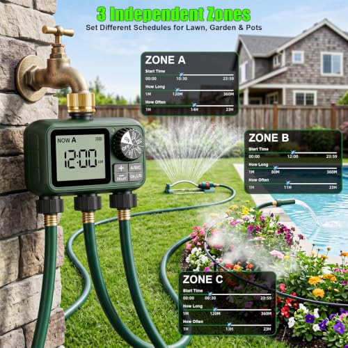 Water Timer for Outdoor Garden Hose, Sprinkler Timer for Garden - style: 3 Zones Brass Inlet