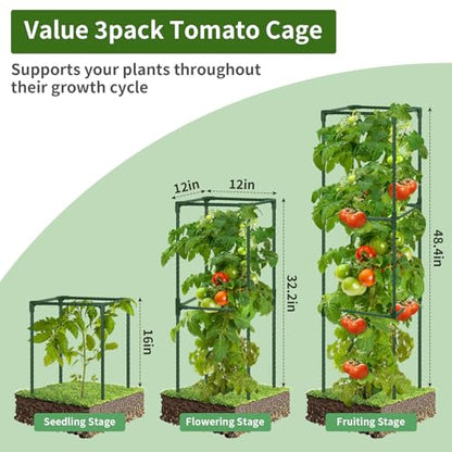 ROADPLUM 3 Pack 48" Tomato Cage for Garden, Heavy Duty Adjustable Plastic Coated Steel Pipe Tomato Stakes Trellis Plant Cages for Vegetable, Fruit, Flower, Rose Vine Climbing Plants - size: 3 PACK