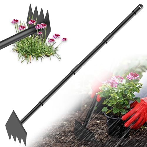 Luvenia 2-in-1 Hoe Garden Tool and Weed Puller Tool, 60 Inch Long Handle Garden Hoe Heavy Duty, Stainless Steel Triangle Hoe for Gardening Planting, Weeding, Digging, Loosening Soil, Sharp Edge - size: 60in