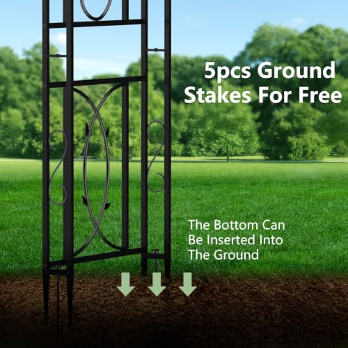 unho Metal Garden Arbor Trellis, Black Arch for Climbing Plants 84 * 52in - size: 52*21*84inch