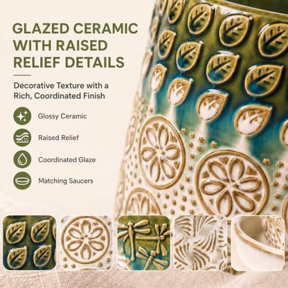 YQSLYSF Ceramic Plant Pots, 6 Inch + 5 Inch Indoor Planters with Drainage