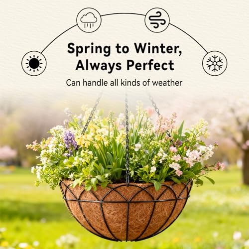 Halatool 2 Pack 14 Inch Hanging Baskets with Coco Liner, Heavy Duty Planter