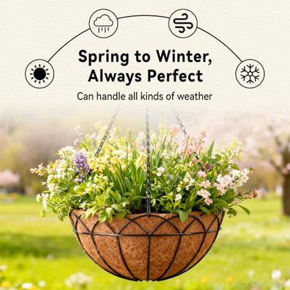Halatool 2 Pack 14 Inch Hanging Baskets with Coco Liner, Heavy Duty Planter