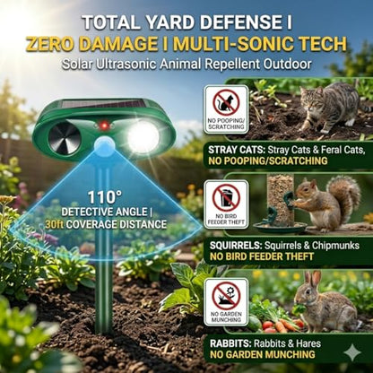 2026 Upgraded Solar Ultrasonic Animal Repellent Outdoor for Yard 2-Pack