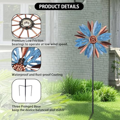 Wind Spinners Outdoor, Metal Kinetic Wind Sculpture Windmill Garden Decor - size: 4.26 ft