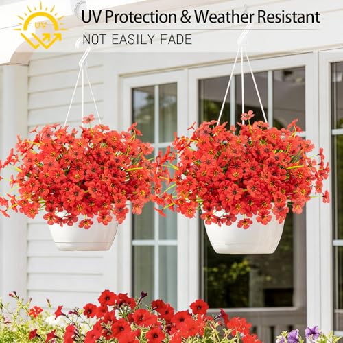12 Bundles Red Artificial Flowers for Outdoors, UV Resistant Faux Plants - color: Red, size: 12 PCS