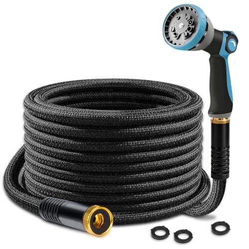 Garden Hose 25FT, Ultra Lightweight with 10-Function Nozzle - color: Black