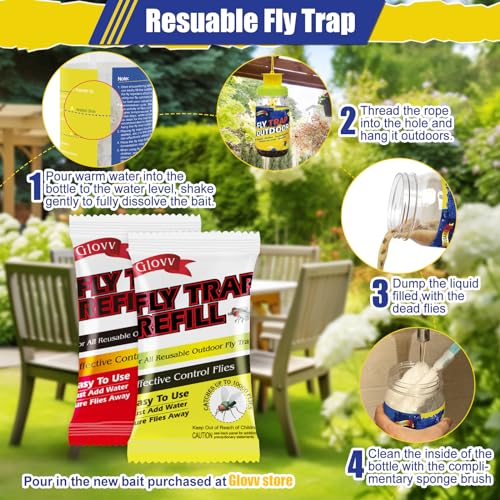 Glovv 2 Pack Reusable Fly Traps Outdoor for Patio with Bait Refill, Haning Fly Jar Trap Gnat Catcher Killer for Outside, Filth Flies Insect Bug Control to Repellent Fruit Fly for Ranch, Yard - size: 2 pack1