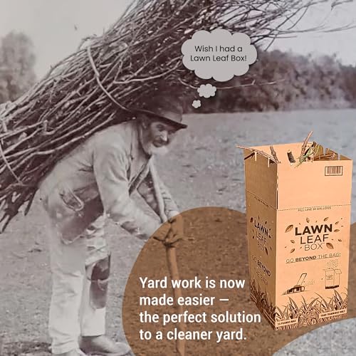 Lawn Leaf Box-Replaces Paper Bags. Heavy Duty Waste Container Weather Puncture Resistant Reusable 30 Gallon Takes Sticks No Rips Folds Flat Built In Lid-Ventilation Slots-American Made Patented