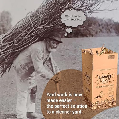 Lawn Leaf Box-Replaces Paper Bags. Heavy Duty Waste Container Weather Puncture Resistant Reusable 30 Gallon Takes Sticks No Rips Folds Flat Built In Lid-Ventilation Slots-American Made Patented