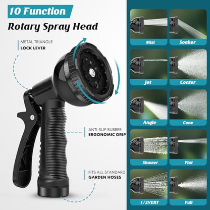 Itsonestep Garden Hose 50ft, 3/4" GHT Non-Expanding Water Hose Lightweight, Flexible Garden Hose with 10 Function Nozzle, Kink-Free, Sturdy, High-Pressure, Abrasion Resistant Hoses for Yard, Garden - color: Black, size: 50FT