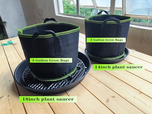Plastic Plant Saucer Stand,4-Pack 14 inch, Elevated Plant Saucer Self-Watering Fabric Pot Base, Use Nonwoven Grow Bags, Plant Saucers Flower Pot Tray for Indoor-Outdoo and Grow Tents Greenhouses - size: 14in-4pack