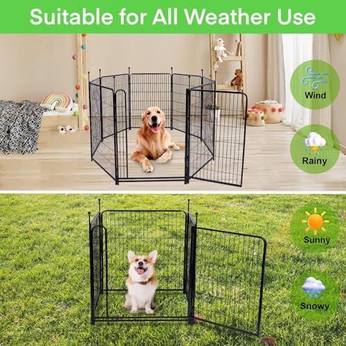 GETLAY 48in(H) Secure Garden Fencing,Dog Fence Outdoor for Yard, 11 Panels +1 Gate Total 26.7 Ft(L) Metal Barrier, Gate 21 in Wide with Low Sills，Tall Dog Proof Outdoor, Flower Bed Fence - size: 48''(H)-12panels-26.7ft(L)