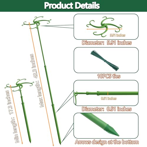 Telescoping Plant Stakes 5Pack 17.3to42.3IN Adjustable MonsteraPlantSupport - size: 42.3 IN 5 PCS