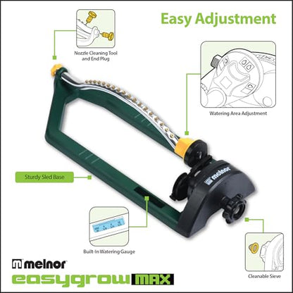 Melnor 65149AMZ Oscillating Sprinkler, 18 Precision Brass Nozzles, Adjustable Coverage, Waters Up to 3,400 Sq. Ft., Quick Connect Bundle, Green, Yellow - style: 3,400 sq. ft.