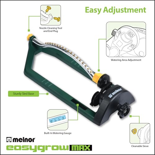 Melnor 65149AMZ Oscillating Sprinkler, 18 Precision Brass Nozzles, Adjustable Coverage, Waters Up to 3,400 Sq. Ft., Quick Connect Bundle, Green, Yellow - style: 3,400 sq. ft.