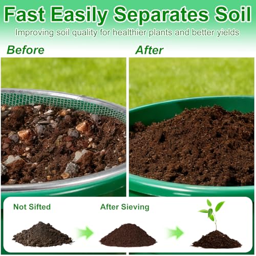 2 Pack Soil Sifter for Gardening - Rock Compost Sand Sifter Fits 5-Gallon Buckets 1/4 Inch & 1/8 Inch Mesh Sifting Screen Sieve for Gravel, Dirt, Sawdust with Repotting Mat - size: 11.8" x 11.8"
