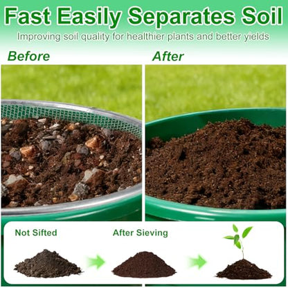 2 Pack Soil Sifter for Gardening - Rock Compost Sand Sifter Fits 5-Gallon Buckets 1/4 Inch & 1/8 Inch Mesh Sifting Screen Sieve for Gravel, Dirt, Sawdust with Repotting Mat - size: 11.8" x 11.8"