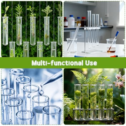 10 Pcs Glass Test Tubes for Plants, 18ml Clear Propagation Tubes with Brush, Round Bottom Testing Tube for Hydroponic Plants, Flowers, Home Office Wall Decor