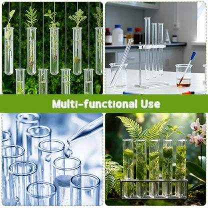 10 Pcs Glass Test Tubes for Plants, 18ml Clear Propagation Tubes with Brush, Round Bottom Testing Tube for Hydroponic Plants, Flowers, Home Office Wall Decor
