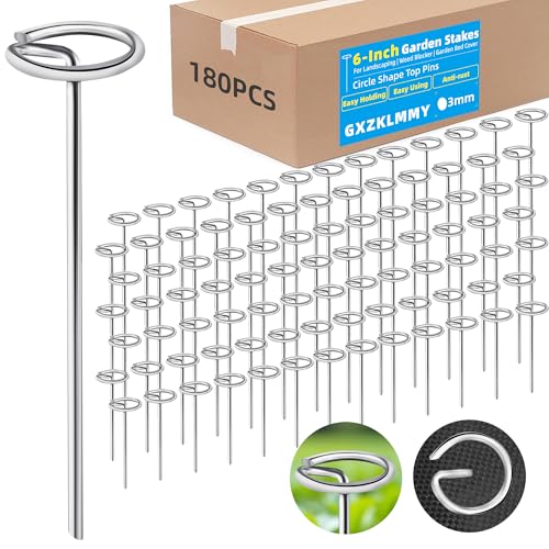 180Pcs 6inch Top Circle Galvanized Landscape Fabric Pins Stakes - size: 6Inch-180pcs-3mm